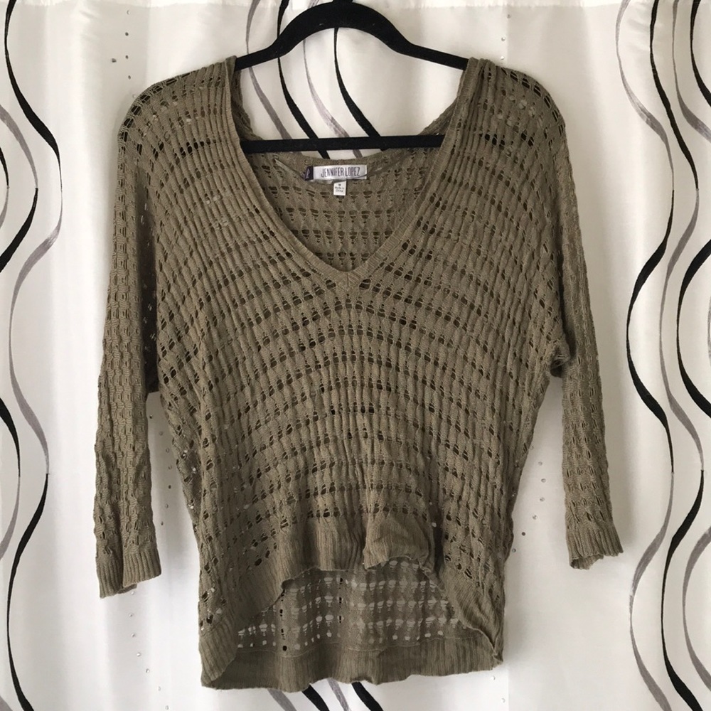 Olive green crochet-like top with hood